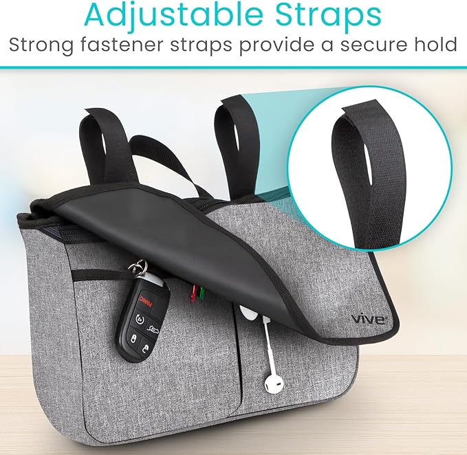 Vive Wheelchair Carry Bag - Arm Rest Pouch for Rollator, Walkers, Power Wheel Chairs and Knee Scooters - Side Storage Organiz