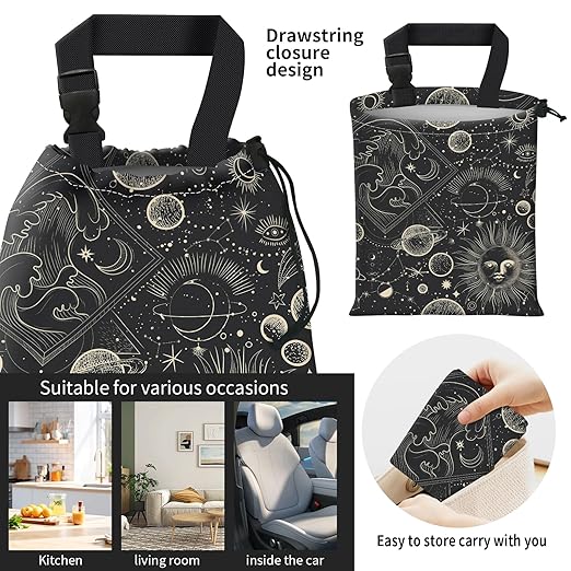 Car Trash Bag Large Hanging Can for Back of Seat, Cute Waterproof Car Garbage Bag for Vehicle, Travelling, Outdoor Luxury Golden Universe