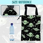 Car Trash Bag Abstract Green Aliens and UFO Leak-Proof Car Garbage Bag with Drawstring Foldable Canvas Trash Bin with Adjustable Buckle for Car Accessories