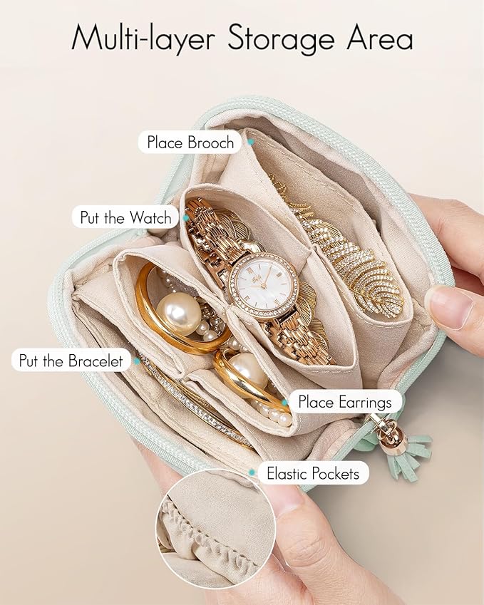 Vlando Small Jewelry Travel Case,Jewelry Pouch Bags with Zipper,Velvet Jewelry Organizer Storage Bag for Bracelet Rings Earri