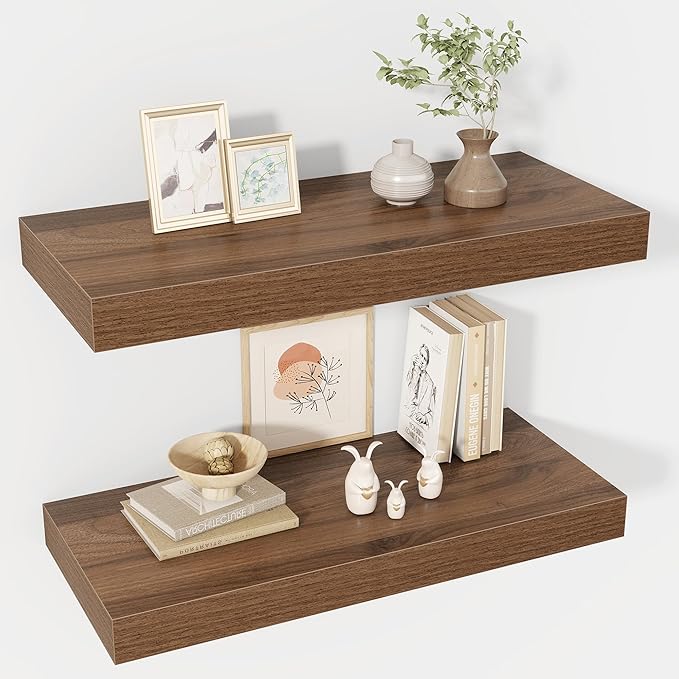 24 Inch Floating Shelves, 12" Deep Floating Shelf Wall Mounted, 24" Wall Shelves, Rustic Deep Bookshelf, Extra Deeper & Thick