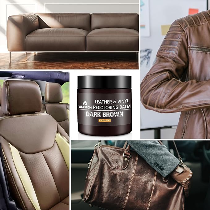 Leather Recoloring Balm - Dark Brown Leather Repair Kit for Furniture, Dye, Recolor, Renew, Repair & Restore Aged, Faded, Cra