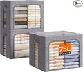 Lifewit Clothes Storage Bins with Metal Frame, Stackable Storage Box, Foldable Clothing Storage Bins with Lids, 75L Storage B