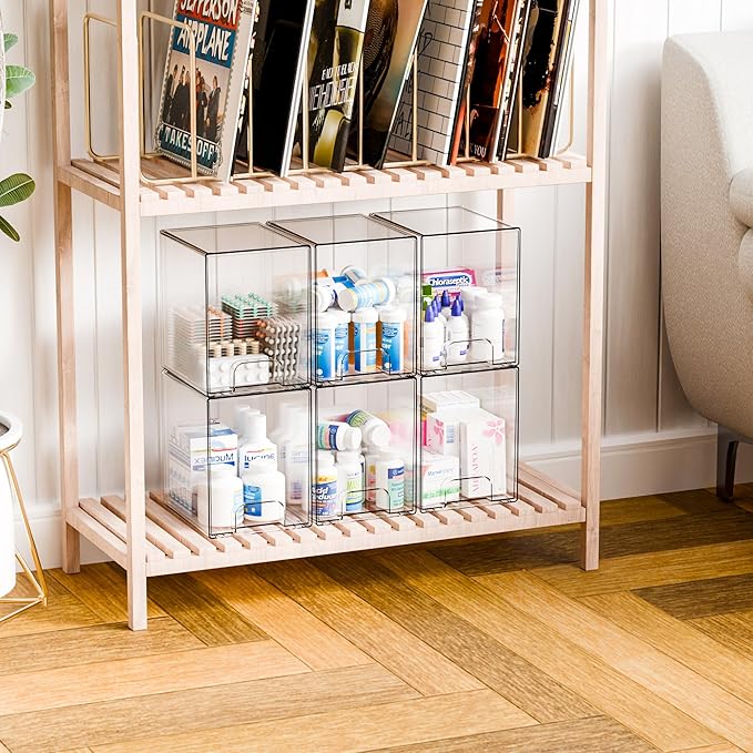 Yieach 7.6" H Baby Bottle Organizer for Cabinet,4 Pack BPA FREE Bottle Storage Organizer Baby,Clear Stackable Storage Drawers