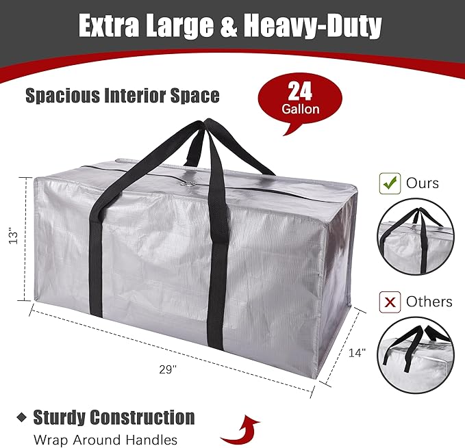 PANDA JOYS Extra Large Moving Bags with Zippers & Carrying Handles, Heavy-Duty Storage Tote for Space Saving Moving Storage, 