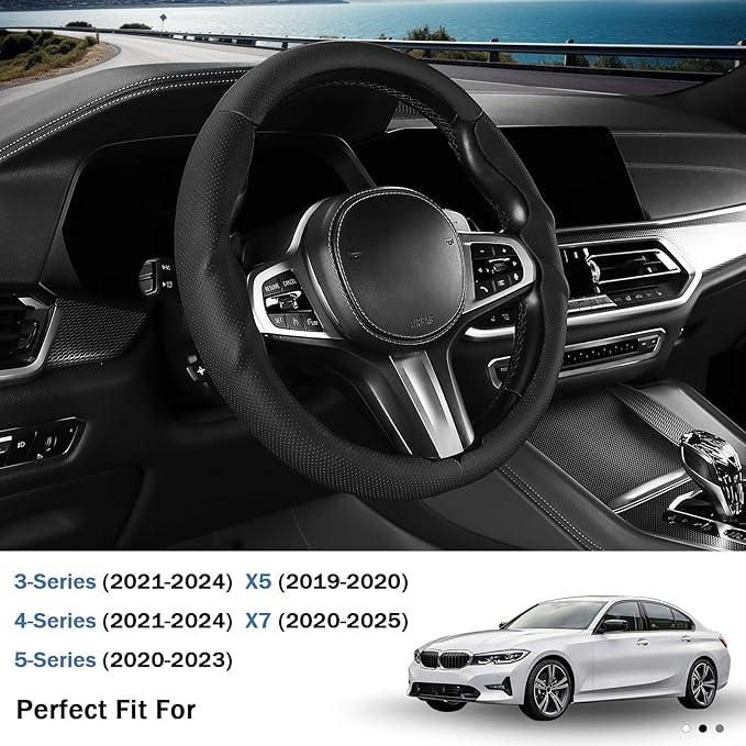 Steering Wheel Cover for BMW 3 4 Series(2021-2024) 5 Series(2020-2023) X5(2019-2020) X7(2020-2025) 328i 320i 330i 325i 528i 535i 530i M3 2 4 7 8 Series X3M X4 X6 XM M2 M4 M5 M8 Z4 i4, Black
