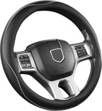 West Llama Customized Auto Car Steering Wheel Cover for Dodge RAM 1500 2500 3500, 15.5-16 inch (Black+Gray Line-Large Size)