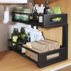 1 Pack 19IN Depth Under Sink Organizer, 2-Tier Pull Out Cabinet Organizer With Smooth Circular Rail, Large Capacity Metal Mes