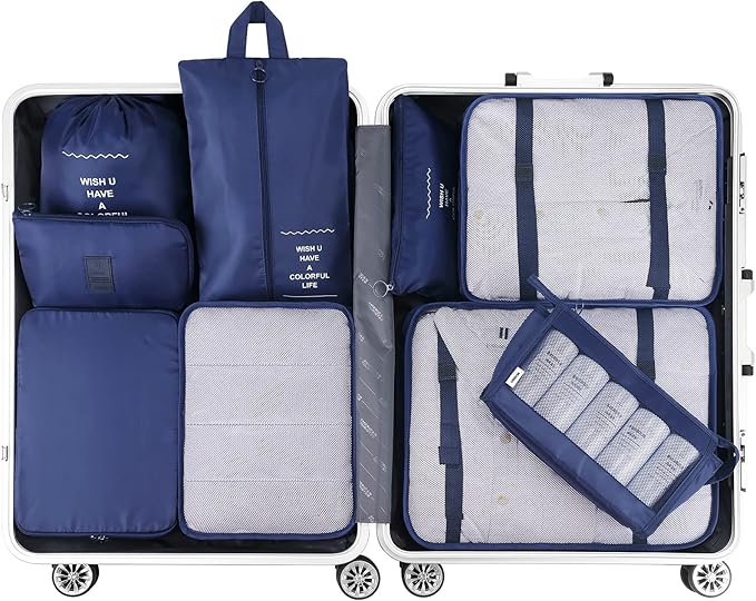 Mossio 9 Set Packing Cubes with Shoe Bag & Electronics Bag - Luggage Organizers Suitcase Travel Accessories