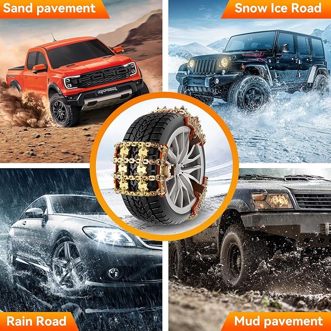 Snow Chains for Car SUV Pickup Trucks, Adjustable Portable Universal Emergency Anti Skid Snow Car Tire Chains for Tire Width 