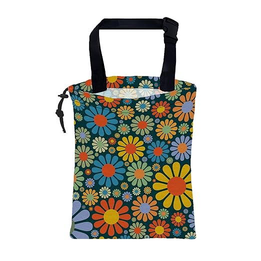 Car Garbage Bag Vintage Groovy 70s Floral Drawstring Car Trash Bag Hanging for Back Seat with Adjustable Buckle Canvas Vehicle Trash Can Easy-to-Install