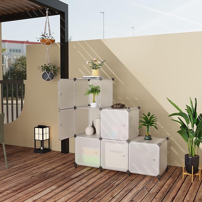 Cube Storage Organizer, 6-Cube Shelves Unit with Doors, DIY Stackable Plastic Clothes Organizer for Bedroom and Under Stairs 