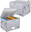 ENGPOW File Box with Lock, Fireproof Document Box with Pockets, Collapsible File Organizer Filing Storage Cabinet with Handle
