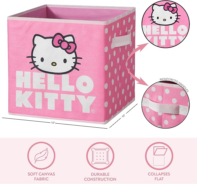 Hello Kitty Set of 2 Durable Storage Cubes with Handles, 10"x10"x10" Cubes
