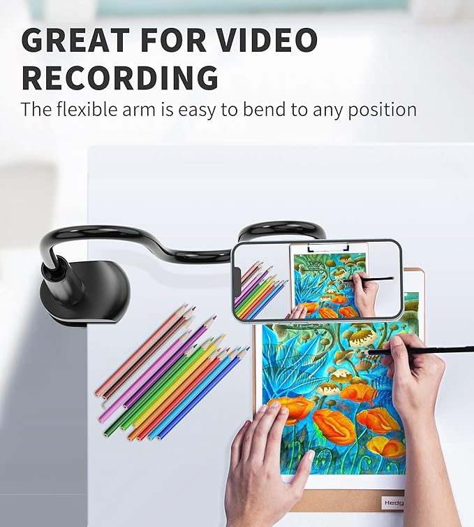 Magnetic Gooseneck Phone Holder Mount for iPhone 17/16/15/14/13/12 - Magnetic Stand Tabletop Clamp 360°Rotation Adjustable for Office/Home Compatible with iPhone 17 16 15 14 13 12 Mini Plus Pro Max