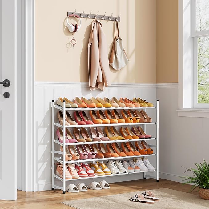 Tajsoon Expandable Shoe Rack for Closet 5 Tier, 29“-41“Adjustable & Stackable Shoe Shelf Storage, Metal Shoe Rack Organizer f