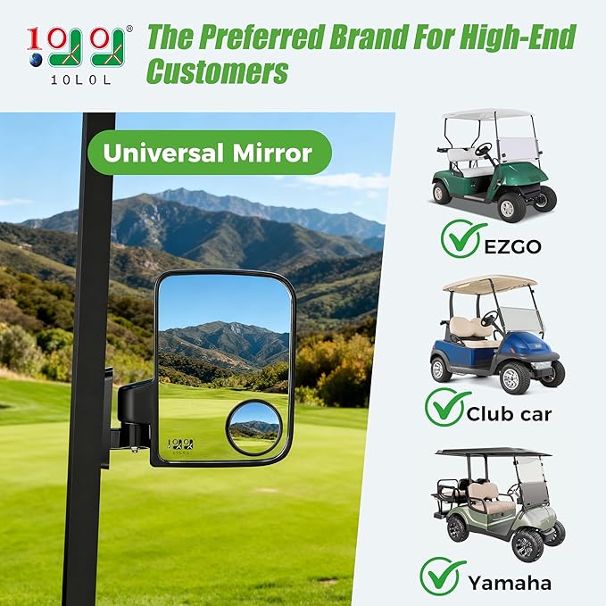 10L0L Golf Cart Mirror, Extra Large Side Rear View Universal for Yamaha, Club Car, EZGO, Folding Adjustable 180 Degree