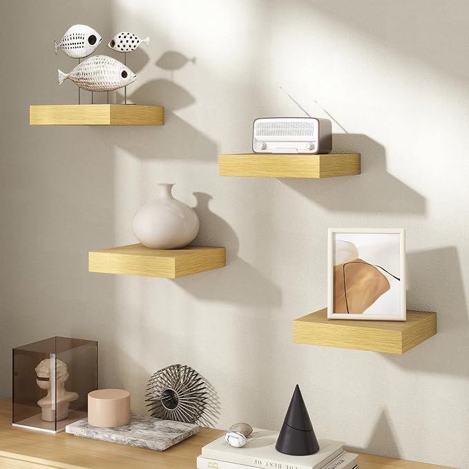 Axeman Square Floating Shelves for Wall, 8" W x 8" D x 1.4" H Rustic Wooden Wall Shelves, 4 Pack Wall Mounted Floating Shelf 