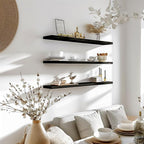 48 Inch Floating Shelves for Wall Rustic Black Wood Wall Shelves for Bedroom Set of 4