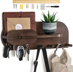 Solid Wood Mail and Key Holder for Wall Decorative Display - Includes Mail Holder, Shelf with Hooks for Keys & Pegs for Hangi