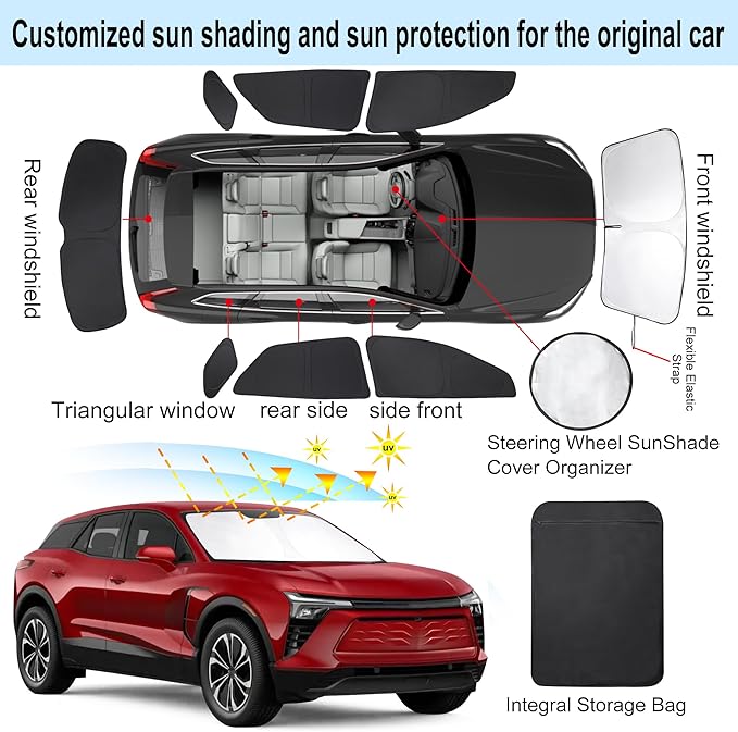 Windshield Sun Shade Car Windshield Foldable Full Windows Coverage Custom Fit for Che-vrolet Blazer EV 2024-2026 Accessories Car Window Shades Block Sun UV Rays 8PCS