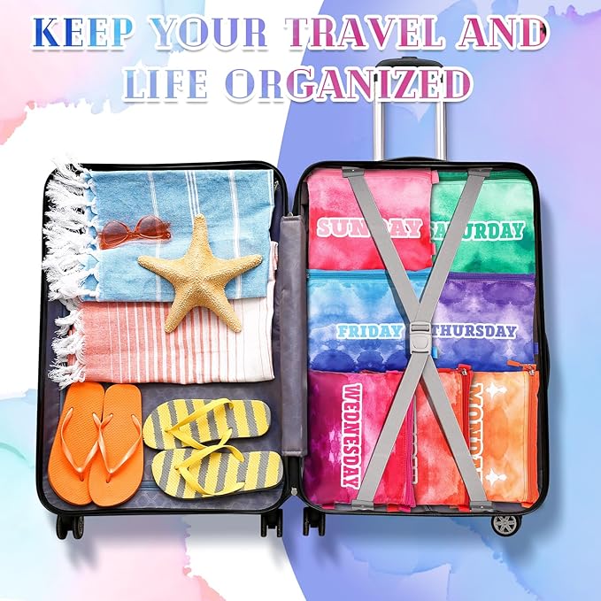 Paterr 14 Pcs Packing Cubes for Travel Kids Day of Week Compression Packing Bags Colorful Luggage Suitcase Organizers Bag for