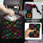 Colorful Paw Prints Car Trash Bag,Hanging Drawstring Car Garbage Bag,Waterproof Canvas Car Back Seat Organizer with Adjustable Buckle,for Vehicles,SUVs,Camping,Road Trips