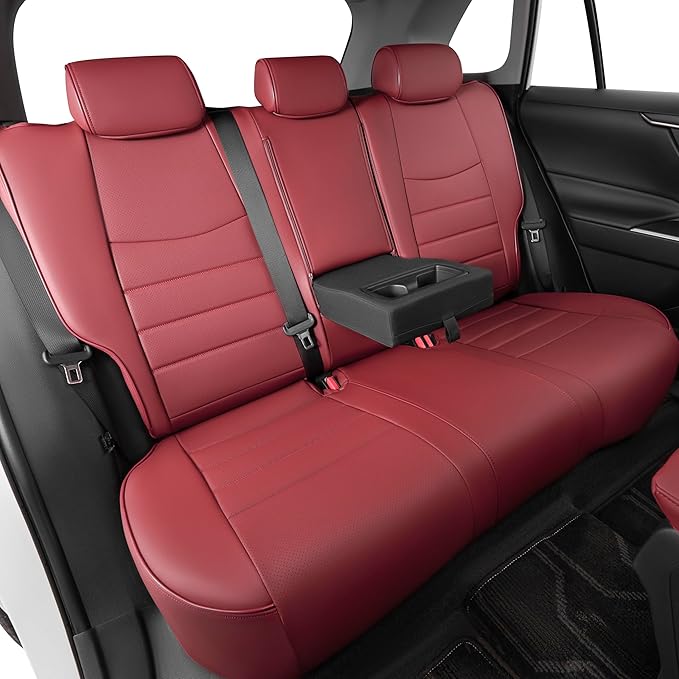 HKZ Fit RAV4 Car Seat Cover Set for 2013 2014 2015 2016 2017 2018 Toyota RAV4 LE Gasoline Version Only-Leather(Burgundy)