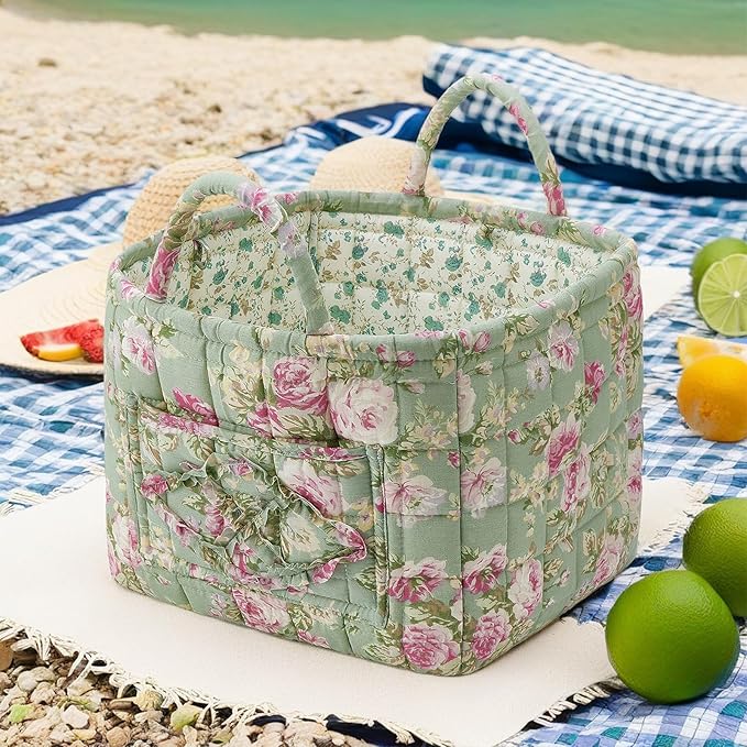 Boho Fabric Storage Basket, Large Capacity Laundry Basket, 12.2'' x 10.23'' x 10.23'' Collapsible Laundry Hamper with Easy Ca