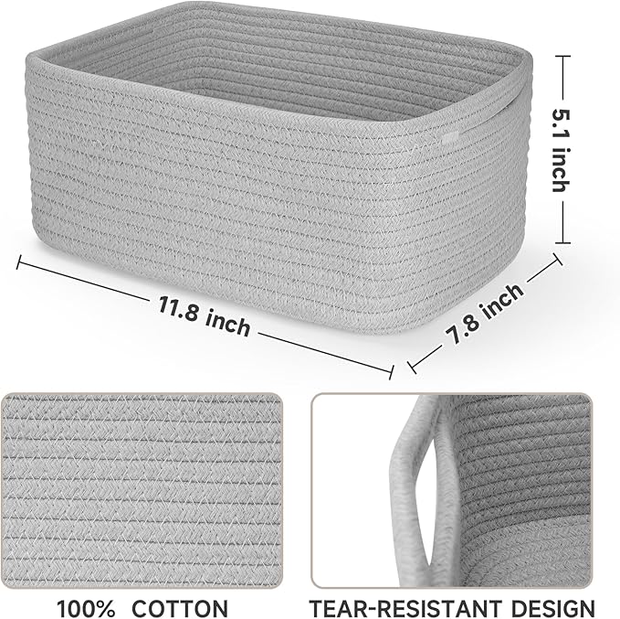 3-Pcs Shelf Baskets for Organizing, Closet Organizer Bins, Small Woven Baskets, Rope Toy Basket, Storage Basket for Shelves, 