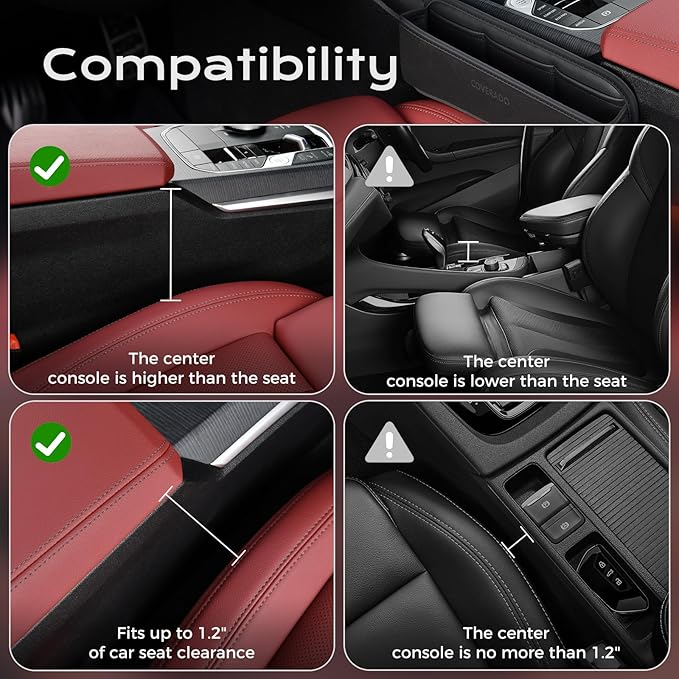 Coverado Universal Car Seat Gap Filler Organizer, Premium Suede Leather Car Seat Side Gap Filler, Seat Gap Storage Box for Suv Truck, Car Interior Accessories, Black-1pc
