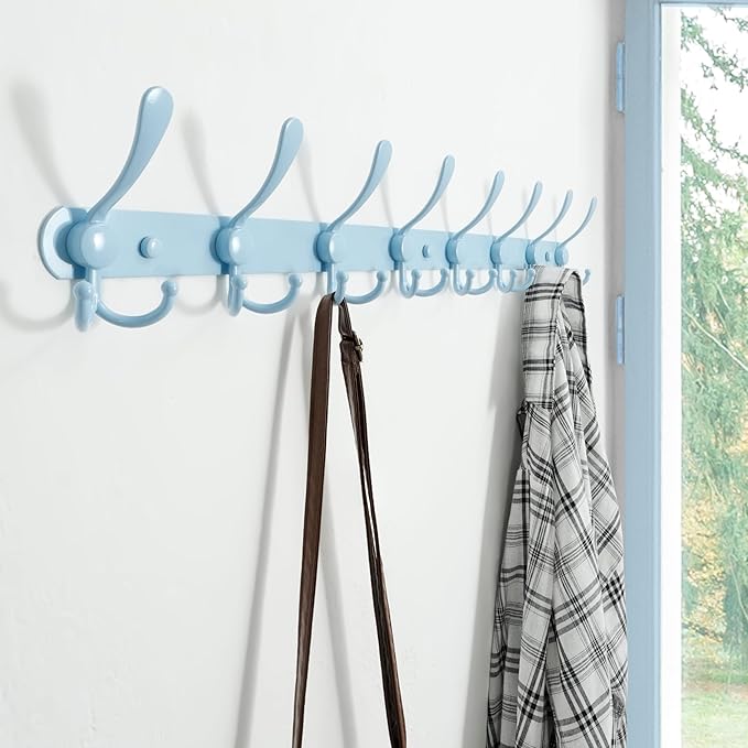 Dseap Coat Rack Wall Mount - 29.5” Long 8-Tri-Hooks Heavy Duty Coat Hanger Rail Wall Hooks for Hanging Coats Hats Clothing Cl