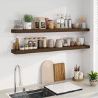Fun Memories 55 Inch Fireplace Mantel - Long Floating Shelf, Wall Mounted Farmhouse Display with Invisible Heavy Duty Metal B