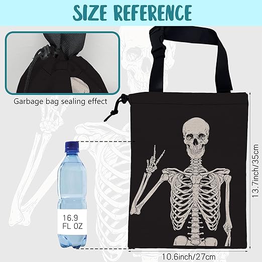 Car Garbage Bag Human Skeleton Posing Hanging Canvas Car Trash Bag Waterproof Drawstring Car Back Seat Organizer for Car Back Front Seat Console with Adjustable Buckle