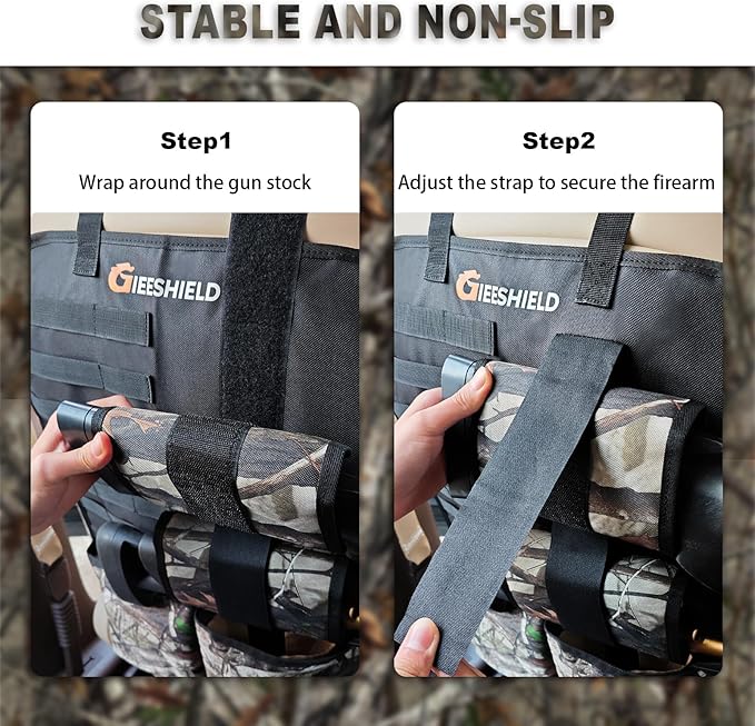 Truck Gun Rack（Set of 2）, Seat Back Gun Rack with Adjustable Straps, 600D Oxford Cloth, Universal Rifle Holder, PVC Coated, Secure Storage Pockets for Hunting Gear, Easy to Install Vehicle Gun Rack