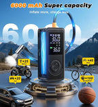 Tire Inflator Portable Air Compressor - 150 PSI 4X Fast Inflation Rechargeable Battery & 12V DC Adapter Powered Air Pump for Car Bike Motorcycle Tires Balls with LCD Display, LED Light