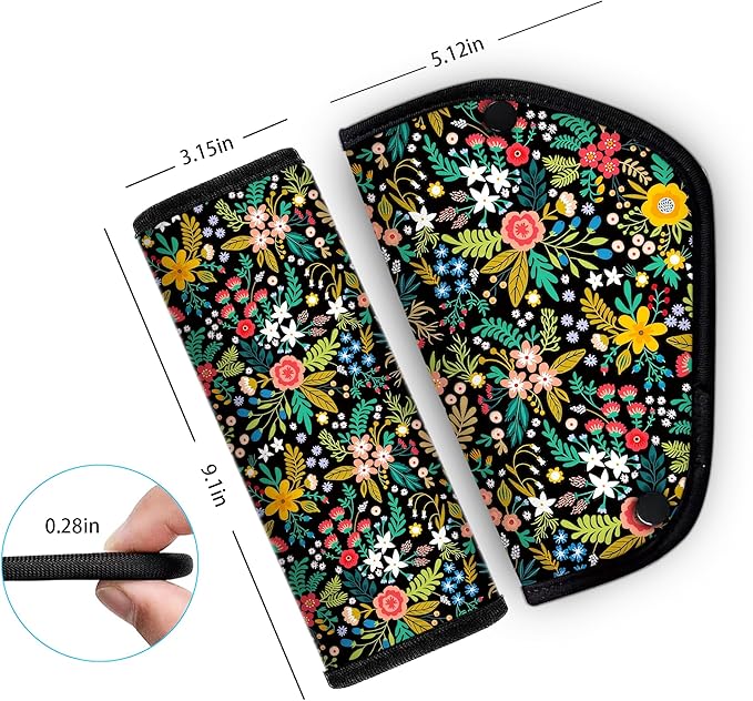 Kids Seat Belt Cover & Neck Protector - Soft Breathable Car Seat Belt Cushion for Children, Universal Fit, Hypoallergenic Travel Accessory, Wild Flower