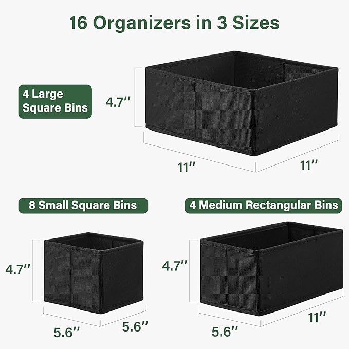 Kootek 16 Pack Drawer Organizer Clothes, Dresser Drawer Organizers for Clothing Fabric Foldable Closet Organizers and Storage