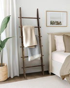 TEAKMAMA 6-Tier Blanket Ladder with Hanging Knobs,5.5 Ft Wall Leaning Blanket Ladders for Living Room Bedroom,Rustic Decorati