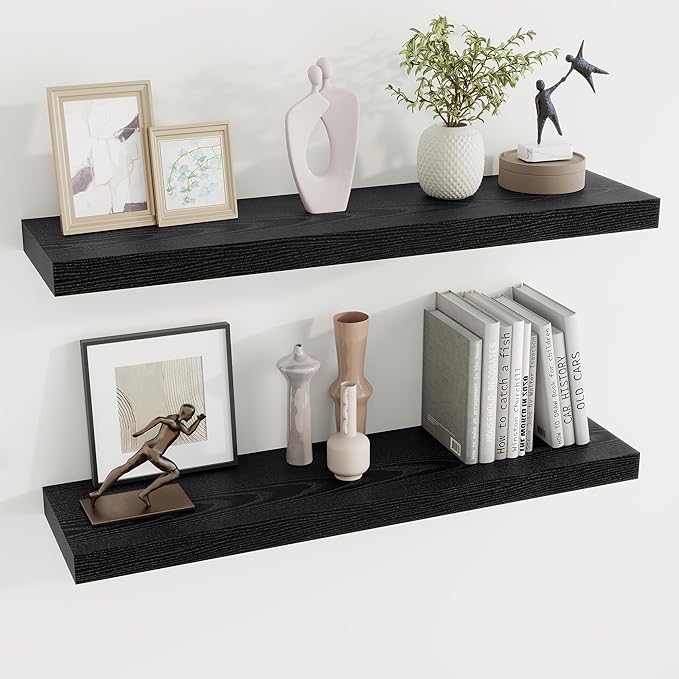 Dreamland 36 Inch Long Floating Shelves in Black,8 Inch Deep Floating Shelf for Wall,Large Display & Storage Shelf, Wall Shel