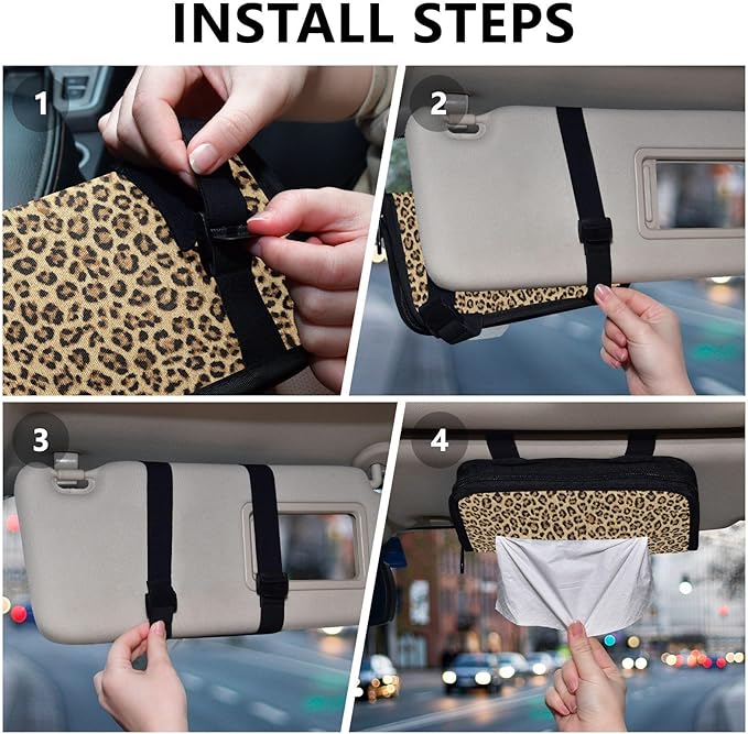 Car Tissue Holder Car Visor Organizer Tissue Box Holder for Car Sun Visor Organizer with Car Vehicle Accessories Essentials Interior for Women Men Classical Leopard Print