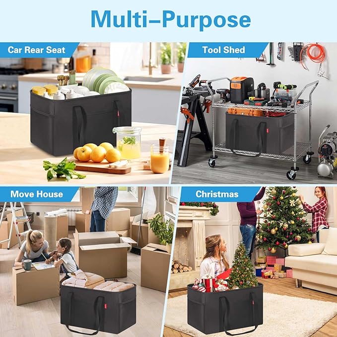 LHZK Standing Utility Tote Bag with Metal Wire Frame and the Sides Rinforced, Large Tote Bag with Handle, Reusable Grocery