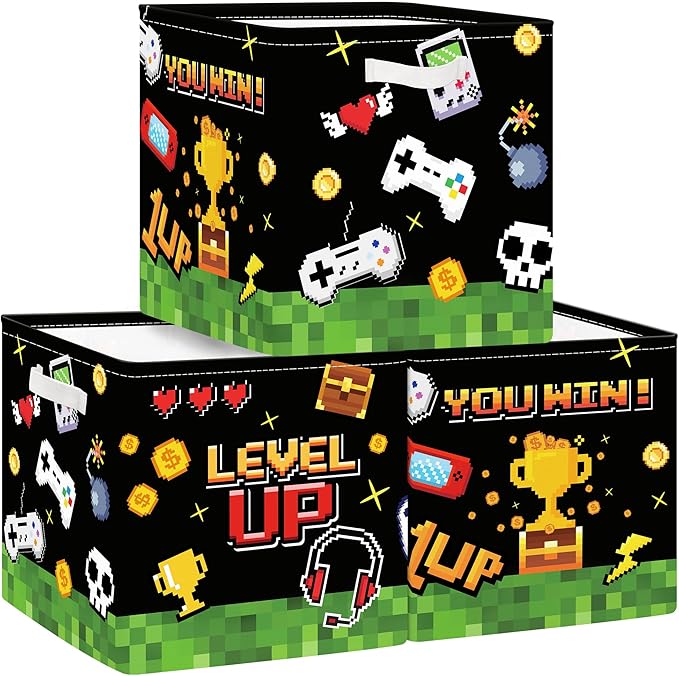 Clastyle Video Game Kid Storage Cube Organizer Set Black Gamepad Closet Clothes Cube Storage Bin Nursery Toddler Toy Box Ches