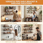IAE Floating Pipe Shelves Bracket ,Wall Mounted Pipe Shelf for 6-16 in Depth Wood,Heavy-Duty 3/4" Iron , Pipe Shelving Bracke