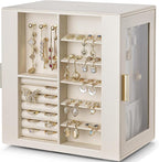 VLANDO 360ｰ Rotating Jewelry Box with 5 Drawers, Mothers Day Mom Gifts, Large Jewelry Storage with 2 Glass Window, PU Leather