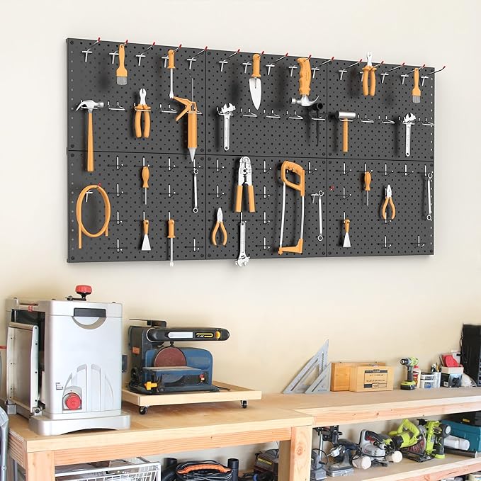 TORACK 6 PCS 12x16 in Metal Boards for Garage, Workbench, Tool Organizer Pegboard with 1/8" & 1/4" Holes, Modular Wall-Mounte