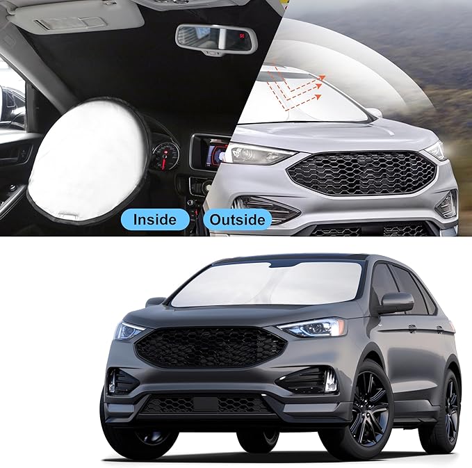 TINGLU Sun Shade for Ford Edge SUV 2015-2024 Accessories Windshield Sun Shade Window Shade UV Rays Protection Sun Visor Cover with Steering Wheel Sunshade Storage Bag