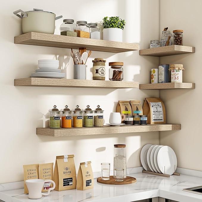 40 Inch Floating Shelves, 3D Textured Wood Grain, 40"x9.25"x1.5" Inch Deep Floating Shelves for Wall, Wooden Shelves for Bath