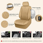 CAR PASS Piping Luxury Leather Seat Covers Full Set,5 Seats Leatherette Anti-Slip Waterproof Seat Covers Compatible with Fron