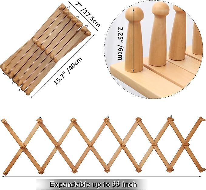 WEBI Accordion Wall Hanger,Wooden Expandable Coat Rack,Accordion Hat Rack for Wall for Hats,Caps,20 Peg Hooks,Natural,2 Packs